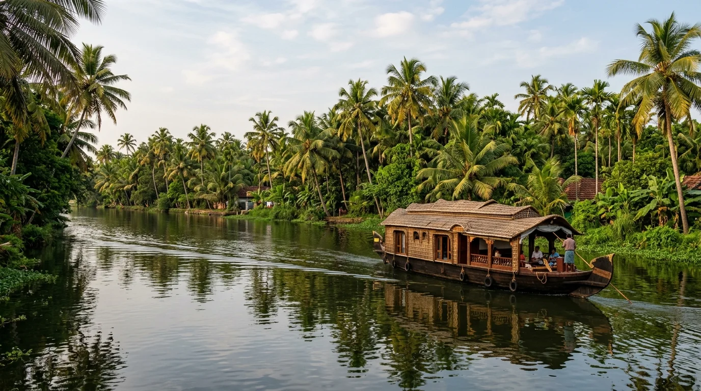 ล่องเรือบ้านในแหล่งน้ำนิ่งเกรละ