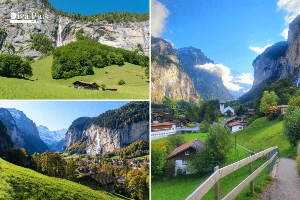 a collage of a mountain village
