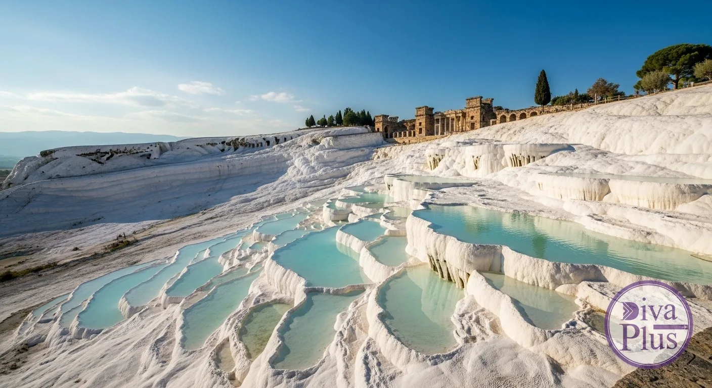 ปามุคคาเล ขั้นบันไดหินปูนสีขาว น้ำแร่ร้อน ตุรกี