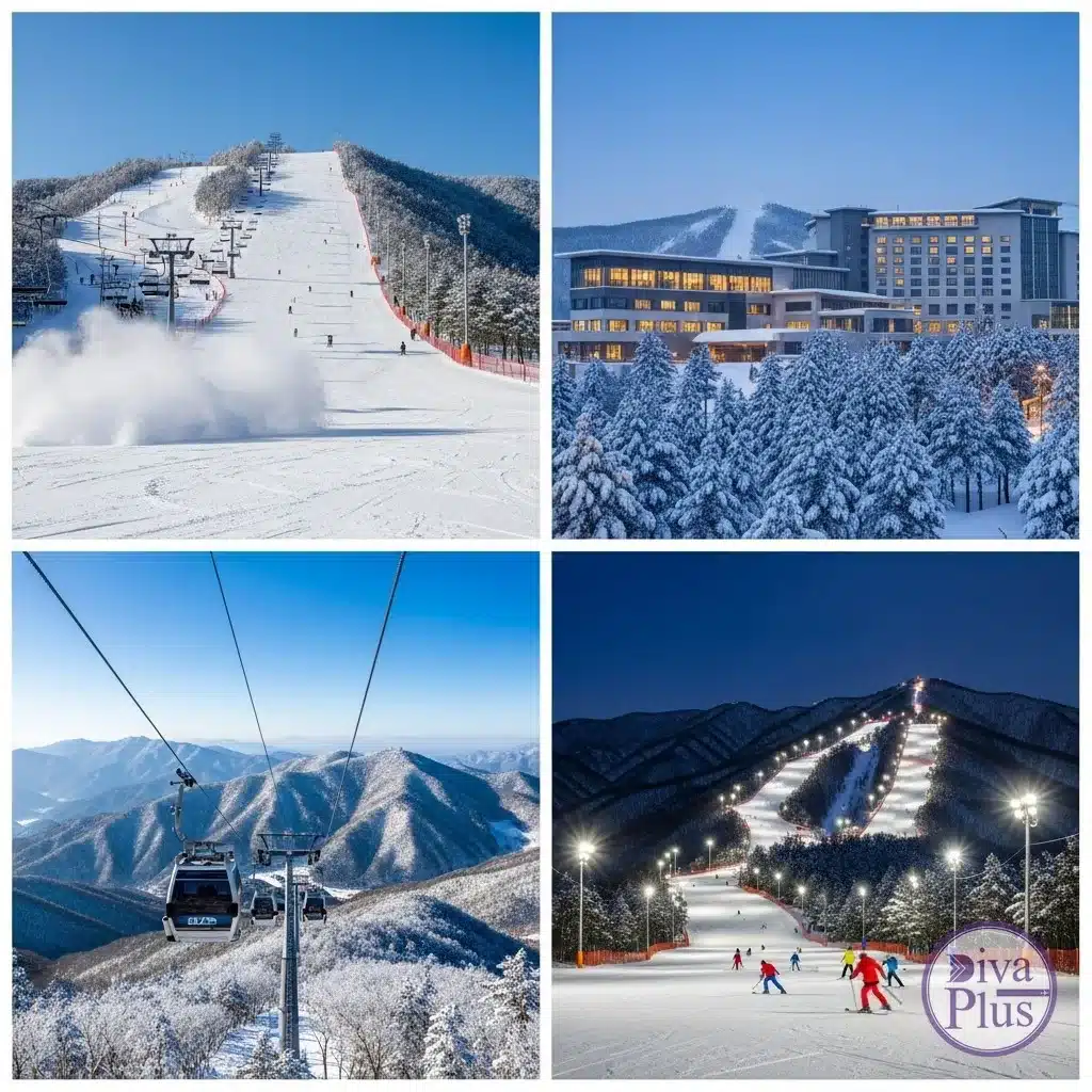 สกีรีสอร์ทเกาหลี ลานสกี กอนโดลา วิวภูเขาหิมะ