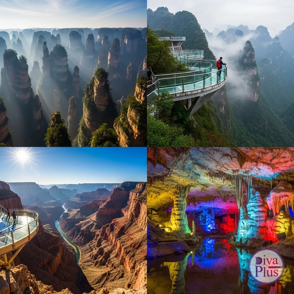 สถานที่ท่องเที่ยวจางเจียเจี้ย เสาหินอวตาร์ สะพานกระจก เทียนเหมินซาน ถ้ำมังกรเหลือง