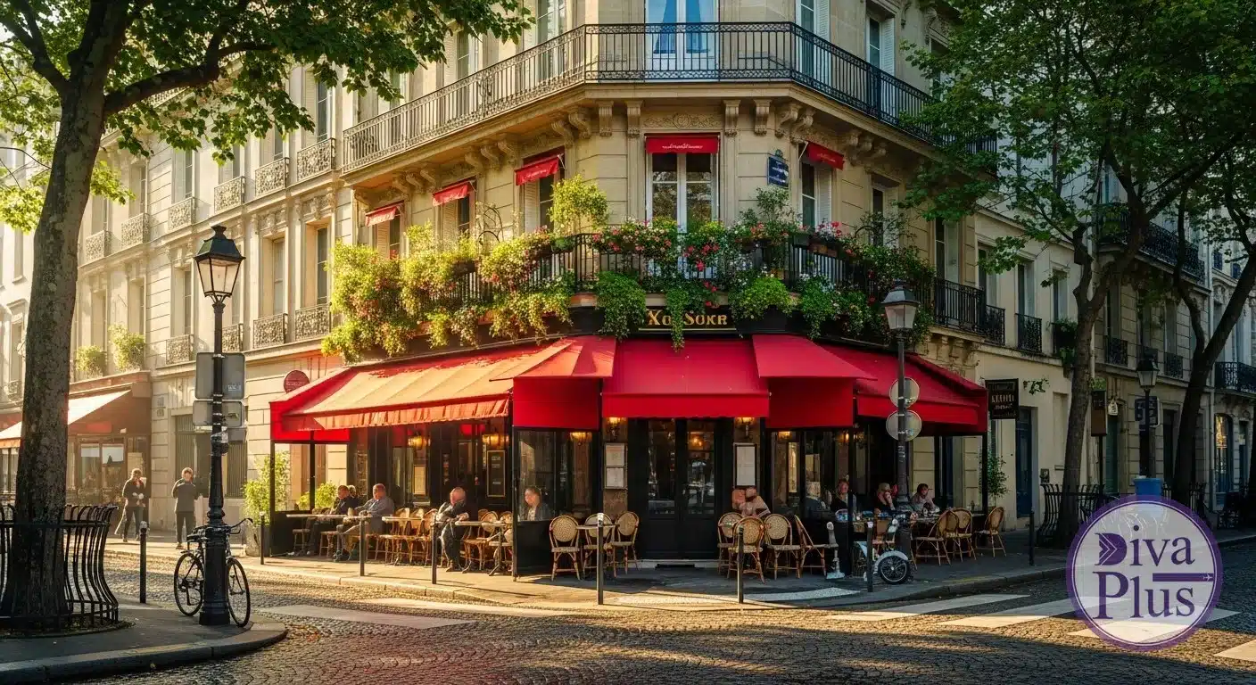 บรรยากาศถนนในปารีส ร้านกาแฟริมทาง